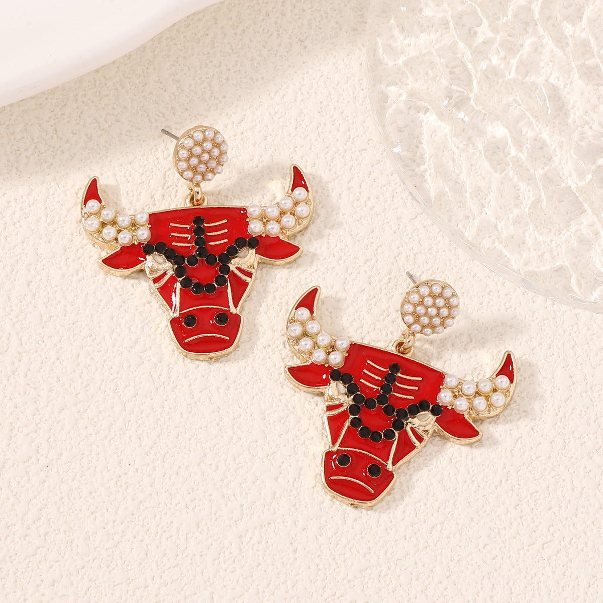 Wholesale Bull Head Pearl and Diamond Earrings